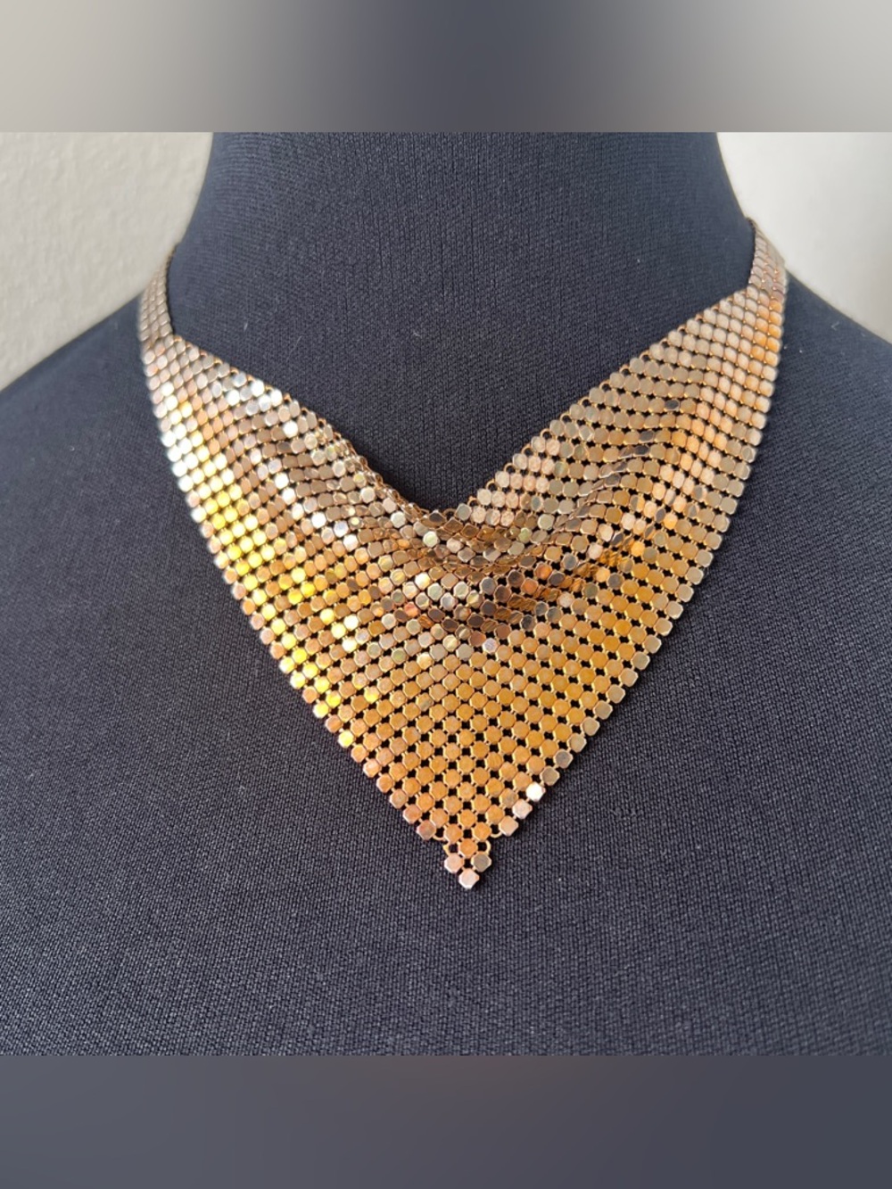 Vintage Chainmail Mesh Bib Scarf Necklace Ombré Gold Silver Two Tone Choker